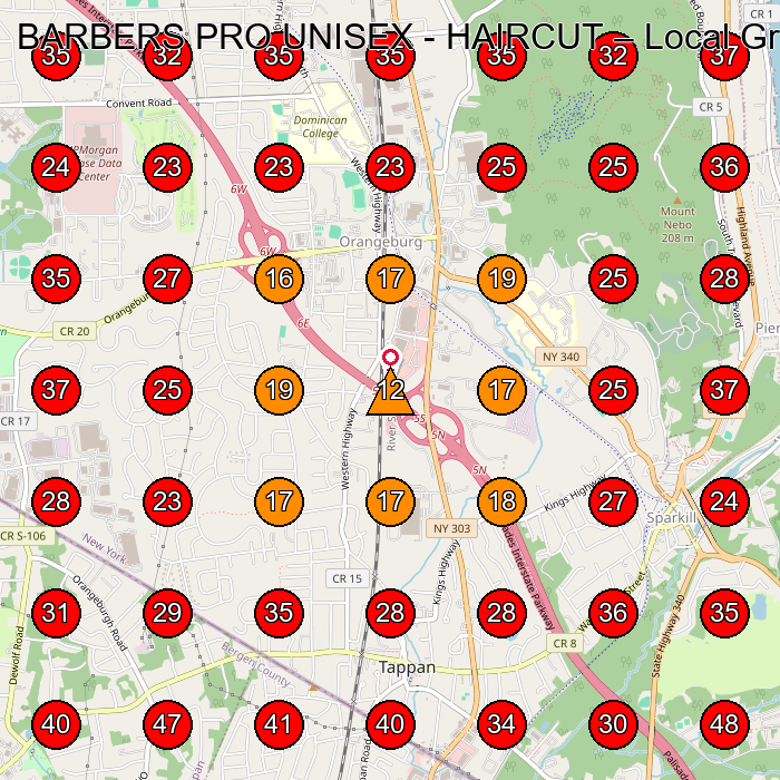 BARBERS PRO UNISEX - HAIRCUT GeoGrid visibility map for Barber Shop in Westwood